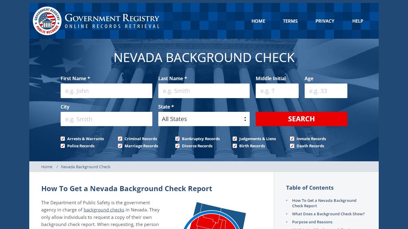 Nevada Background Checks Online - GovernmentRegistry